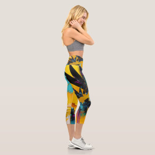 Goldener Horizont – Abstrakter tropischer Sonnenun Capri Leggings