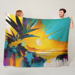 Goldener Horizont – Abstrakter tropischer Sonnenun Fleecedecke
