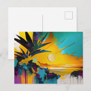 Goldener Horizont – Abstrakter tropischer Sonnenun Postkarte