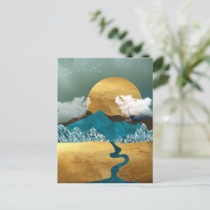 Goldener Horizont mit blauen Bergen Postkarte