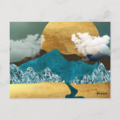 Goldener Horizont mit blauen Bergen Postkarte (Rückseite)