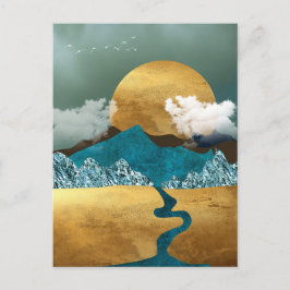 Goldener Horizont mit blauen Bergen Postkarte