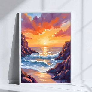Goldener Horizont   Ozean Gelber Sonnenuntergang W Poster