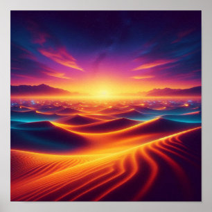 Goldener Horizont Sonnenuntergang Wüsten-Glow-Trau Poster
