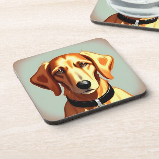 Goldener Hund mit Collar mit Identitätstafel Getränkeuntersetzer (Linke Seite)