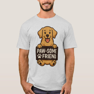 Goldener Hund mit dem Zeichen "Paw-some Friend" T-Shirt