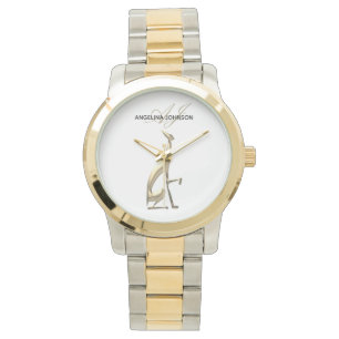 Goldener Hundemonogramm personalisiert Armbanduhr