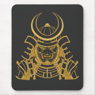 Goldener japanischer Samurai-Kabuto-Helm und Mempo Mousepad