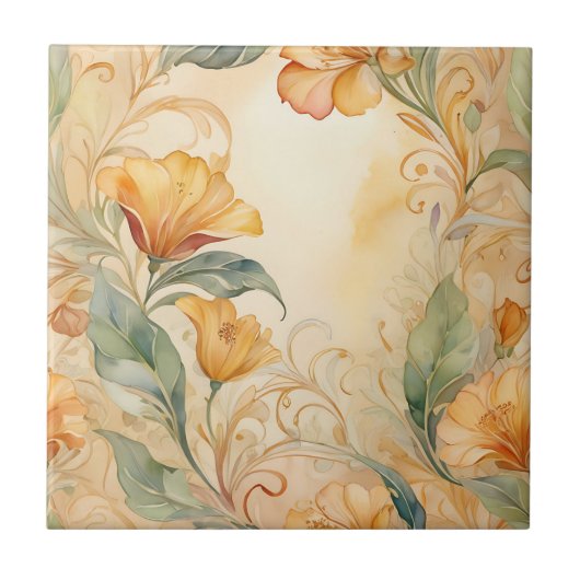 Goldener Jugendstil mit zarter Blume Fliese (Vorderseite)