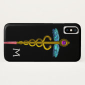GOLDENER KADUZEUS-MONOGRAMM, Schwarz Case-Mate iPhone Hülle (Rückseite (Horizontal))
