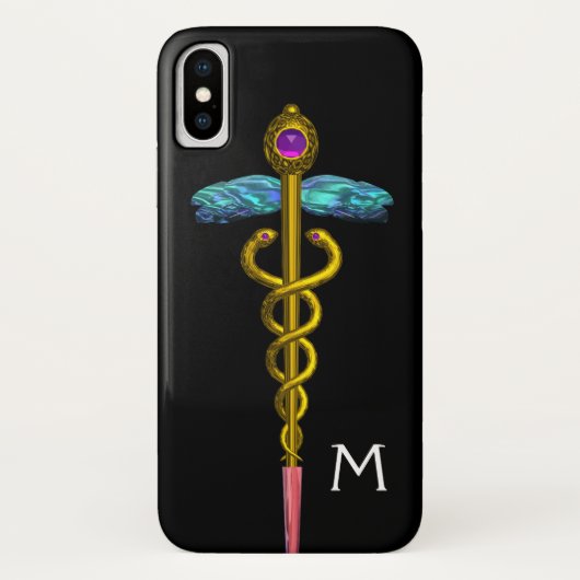 GOLDENER KADUZEUS-MONOGRAMM, Schwarz Case-Mate iPhone Hülle (Rückseite)