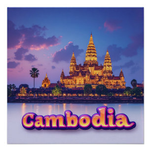 Goldener kambodschanischer Tempel bei Dämmerung Poster