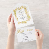 Goldener Kiefernrahmen mit Kegel Weihnachtsfeier All In One Einladung (Abreißen)