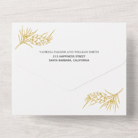 Goldener Kiefernrahmen mit Kegel Weihnachtsfeier All In One Einladung (Rückseite)