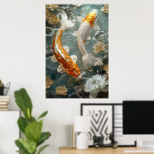 Goldener Koi-Fisch Poster Kunst Druck Wandkunst (Heimbüro)