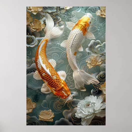 Goldener Koi-Fisch Poster Kunst Druck Wandkunst (Vorne)