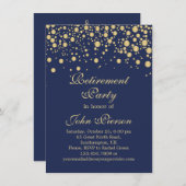 Goldener Konfetti im dunkelblauen Party der Pensio Einladung (Vorne/Hinten)