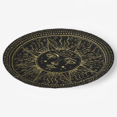 Goldener Kosmos | Elegantes Gold Sun Face auf schw Pappteller (Schrägansicht)