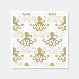Goldener Krake & Muscheln Strand-Geburtstagsfeier Serviette