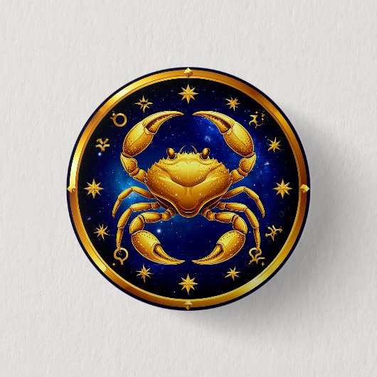 Goldener Krebs Kosmischer Tierkreis Button (Vorderseite)