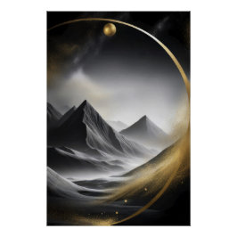 Goldener Kreis über schattenspendenden Gipfeln Poster