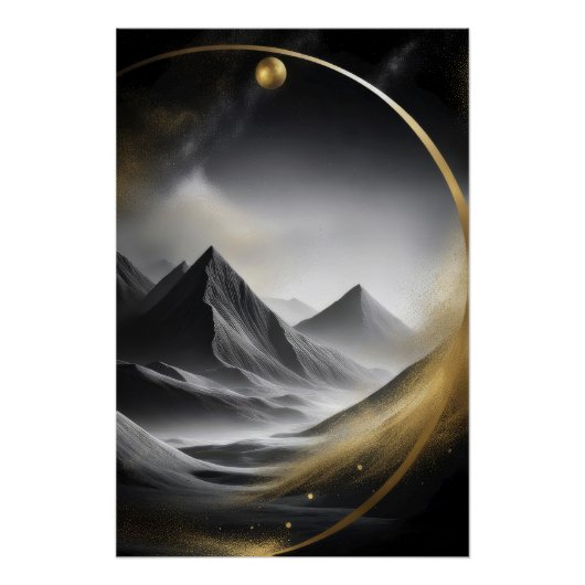 Goldener Kreis über schattenspendenden Gipfeln Poster (Vorderseite)