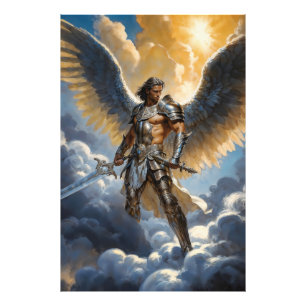 Goldener Krieger des Erzengels Michael des Himmels Fotodruck
