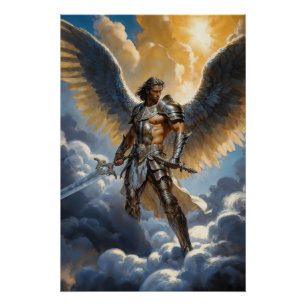 Goldener Krieger des Erzengels Michael vom Himmel Poster