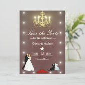 Goldener Kronleuchter Save The Date (Stehend Vorderseite)
