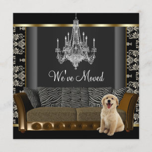 Goldener Kronleuchter Schwarze Damast-Adressänderu Ankündigung