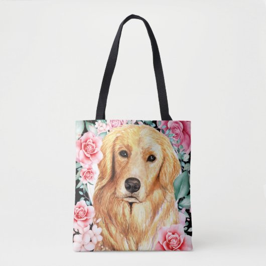 Goldener Labrador Aquarellhund Rose Tasche (Vorderseite)