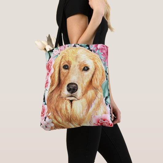 Goldener Labrador Aquarellhund Rose Tasche (Von Nahem)