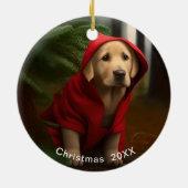 Goldener Labrador Weihnachtsdatum oder Pet-Foto hi Keramik Ornament (Hinten)
