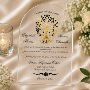 Goldener Lebensbaum Zeitloser Hochzeit Sophisticat Acryleinladungen
