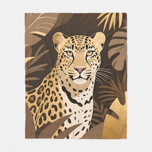 Goldener Leopard Dschungel Boho Wildnis Fleecedecke (Vorderseite)