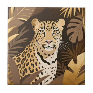 Goldener Leopard Dschungel Boho Wildnis Fliese