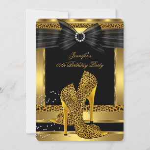 Goldener Leopard High Heel Schuh Schwarze Geburtst Einladung