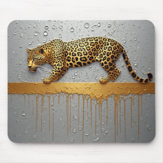 Goldener Leopard mit tropfendem Farbeffekt 🐆 Mousepad (Vorne)