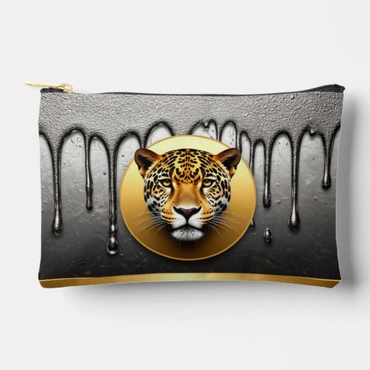 Goldener Leopard mit Wasserfalldetails 🐆 Zubehörtasche (Vorderseite)