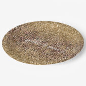 Goldener Leopard Print Glitzer personalisiert Pappteller (Schrägansicht)