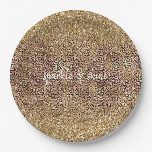 Goldener Leopard Print Glitzer personalisiert Pappteller (Vorderseite)
