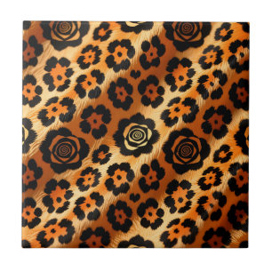 Goldener Leopard-Rosen-Tierdruck Fliese