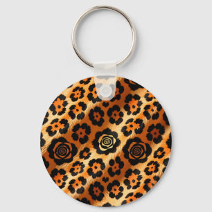 Goldener Leopard-Rosen-Tierdruck Schlüsselanhänger