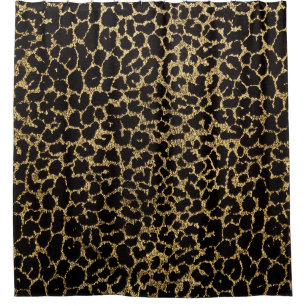 Goldener Leopard: Schwarzer Stoff Luxus. Duschvorhang