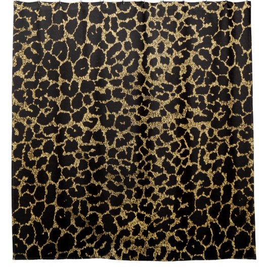 Goldener Leopard: Schwarzer Stoff Luxus. Duschvorhang (Vorderseite)
