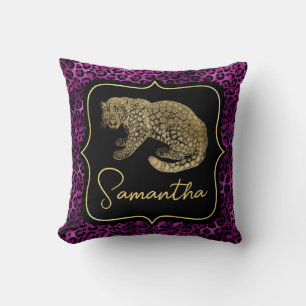 Goldener Leopard und Violetter Leopardendruck Kissen