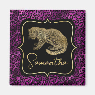 Goldener Leopard und Violetter Leopardenprint Magnet