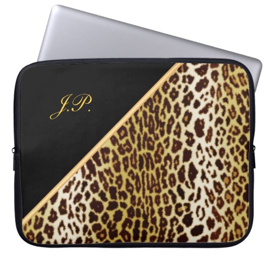 Goldener Leopardenprint, Schwarz & Gold Laptop-Hül Laptopschutzhülle (Vorderseite)