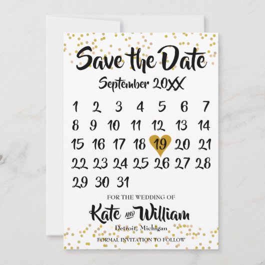 Goldener Liebe Herzkalender Save the Date (Vorderseite)
