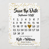 Goldener Liebe Herzkalender Save the Date (Vorne/Hinten)